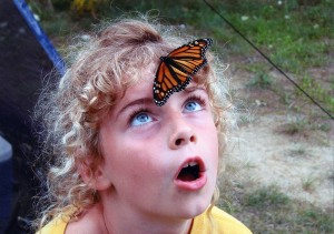 Monarch butterfly on child