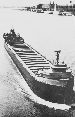 Black and white photo of Edmund Fitzgerald on water