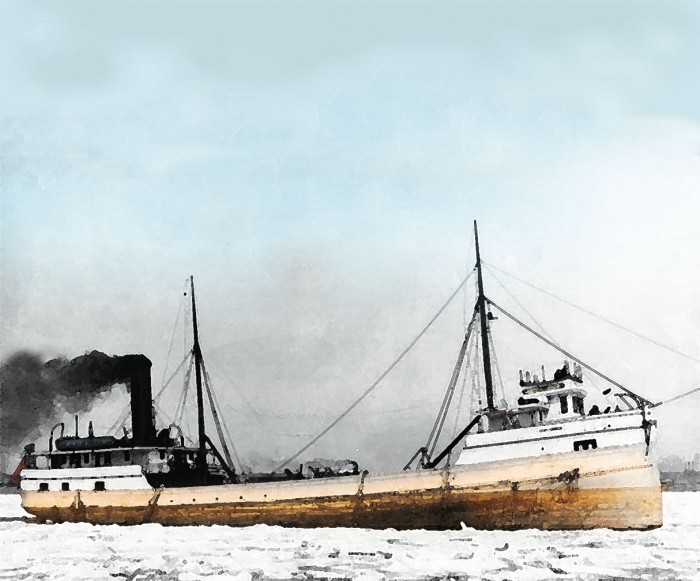 aged photo of wooden steamer on water