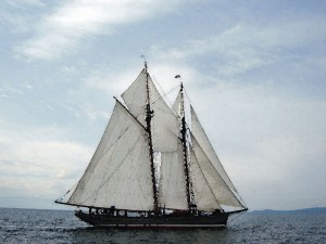 wooden schooner on water