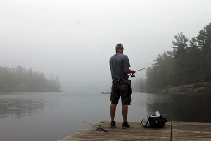 fishing in mist