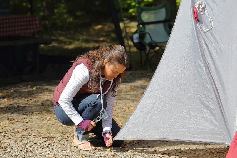 setting up a tent