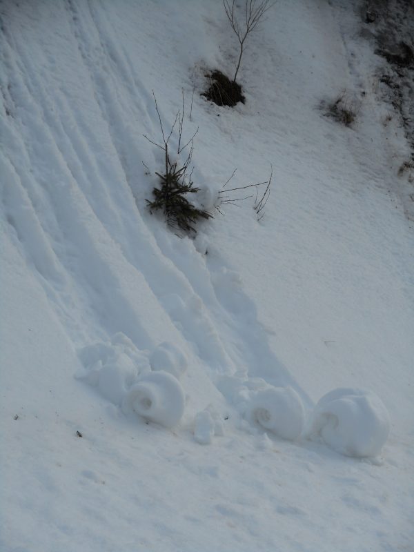 snow rolling down hill