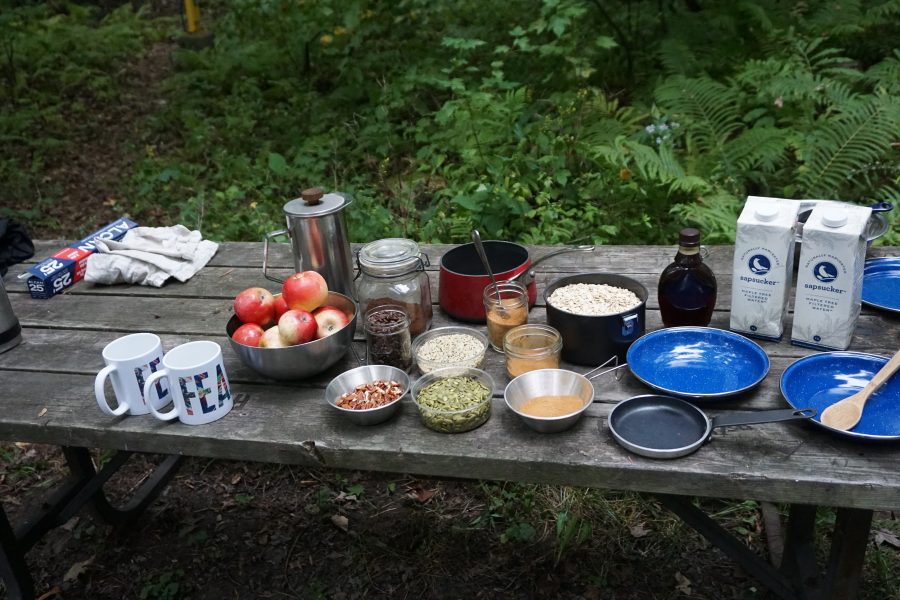 picnic table with ingredients