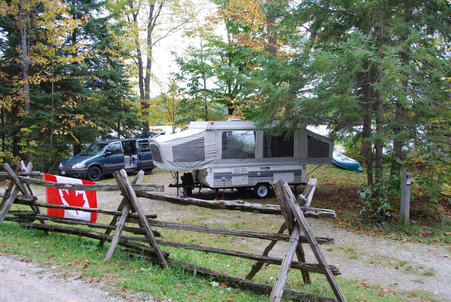 RV campsite with fall leaves