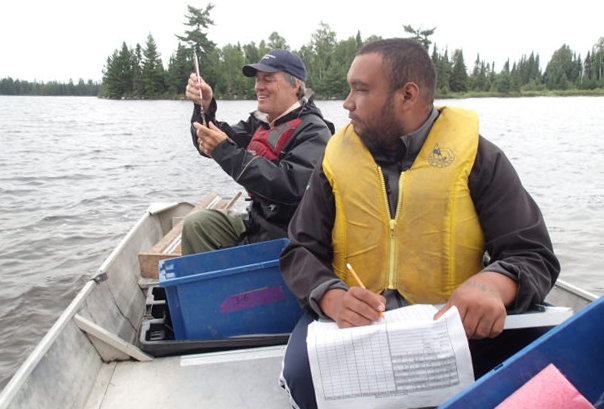 Two scientists in a boat