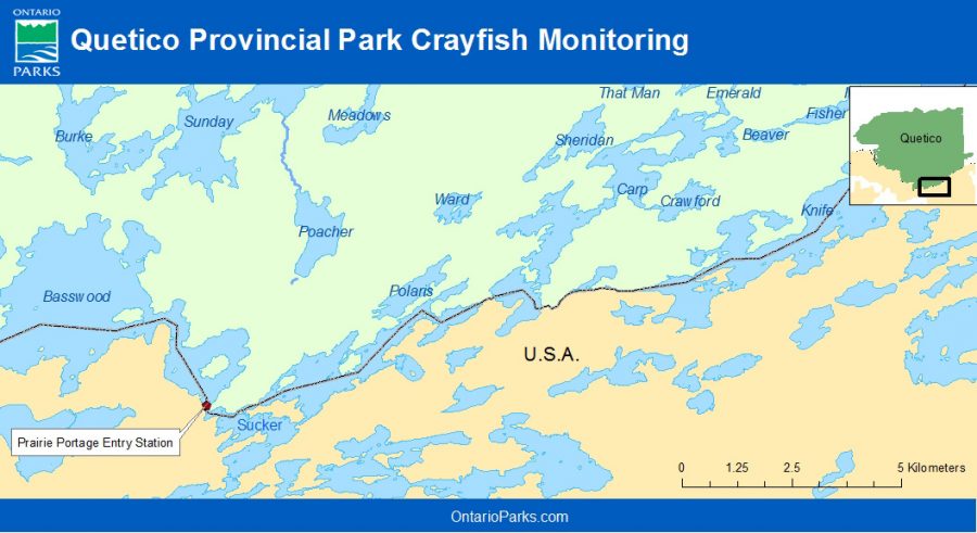 Quetico crayfish monitoring map