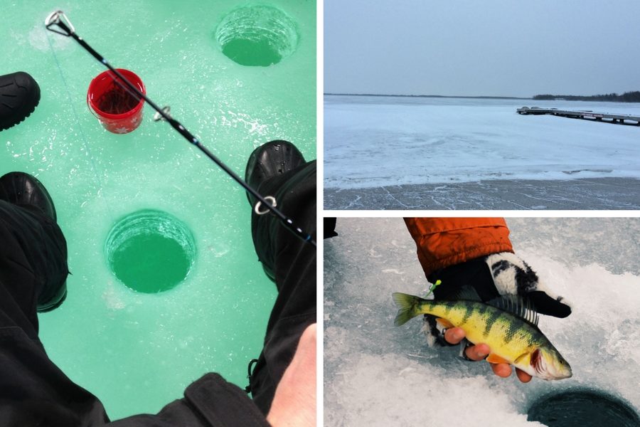 Collage de photos de pêche sur la glace à Sibbald Point