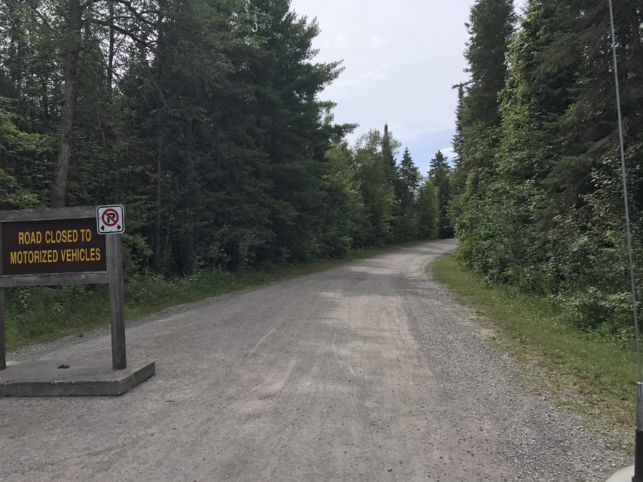 old highway at Balsam Lake, road closed sign