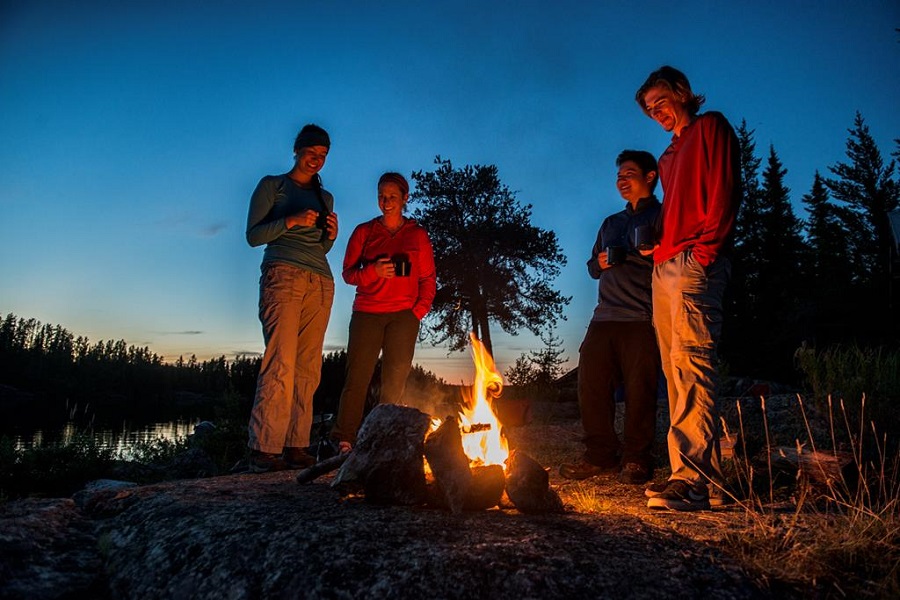 Nighttime campfire in the backcountry