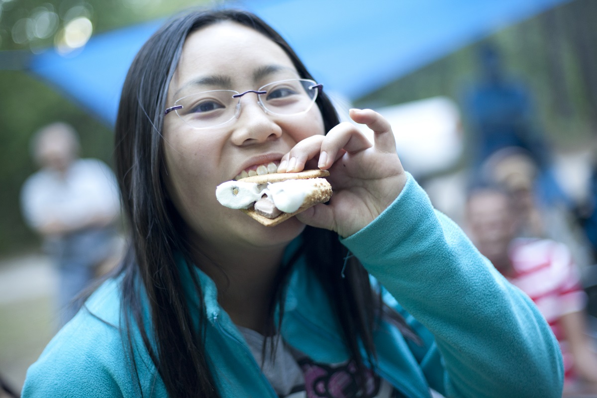 woman eating marshmallow