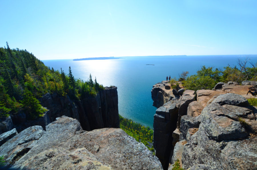 View from high cliffs over Lake Superior on a sunny bright day