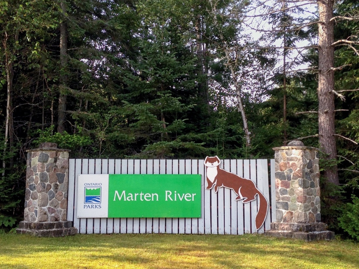 Park entrance sign for Marten River Provincial Park