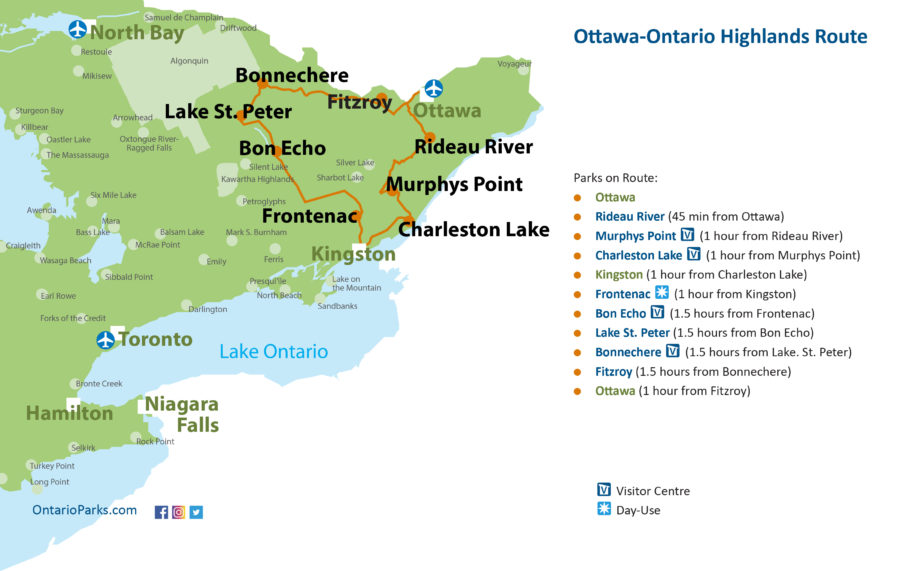 Carte de l’itinéraire des hautes terres Ottawa-Ontario