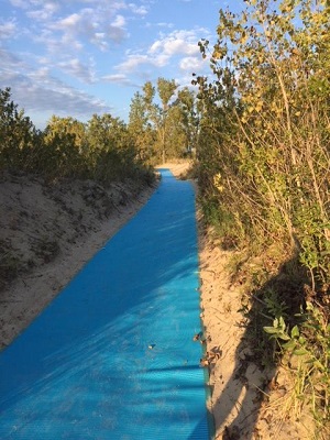 blue mat on sand trail