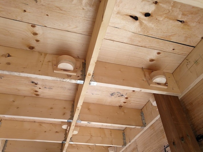 Plafond avec gobelets de nidification et solives transversales