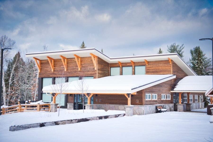 picture of visitors centre covered in snow