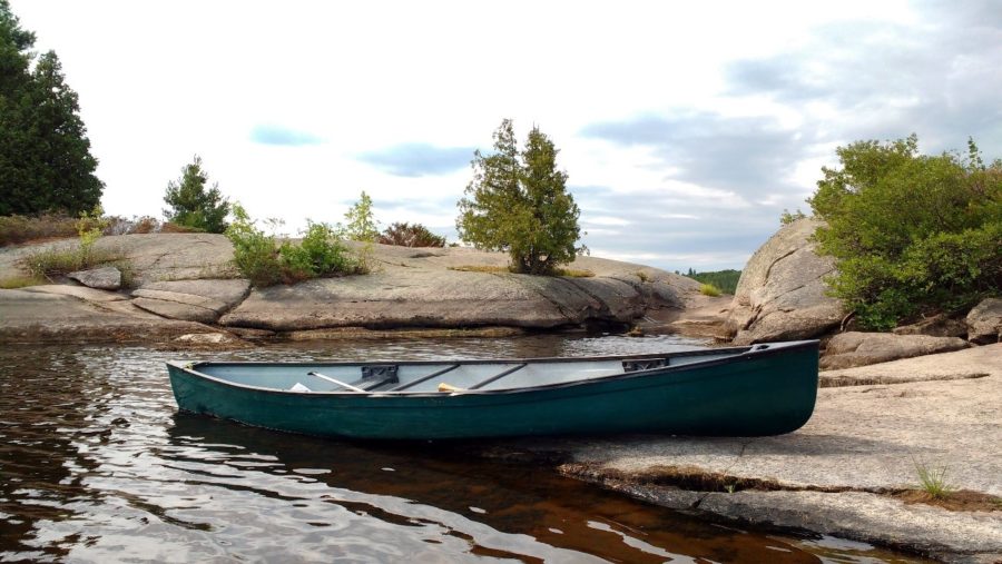 canoe on rocks