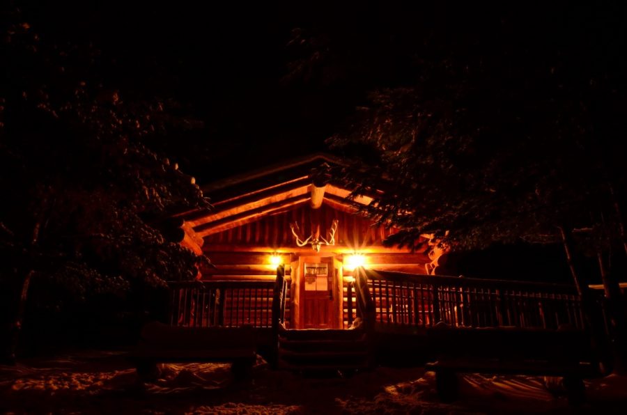 cabin at night