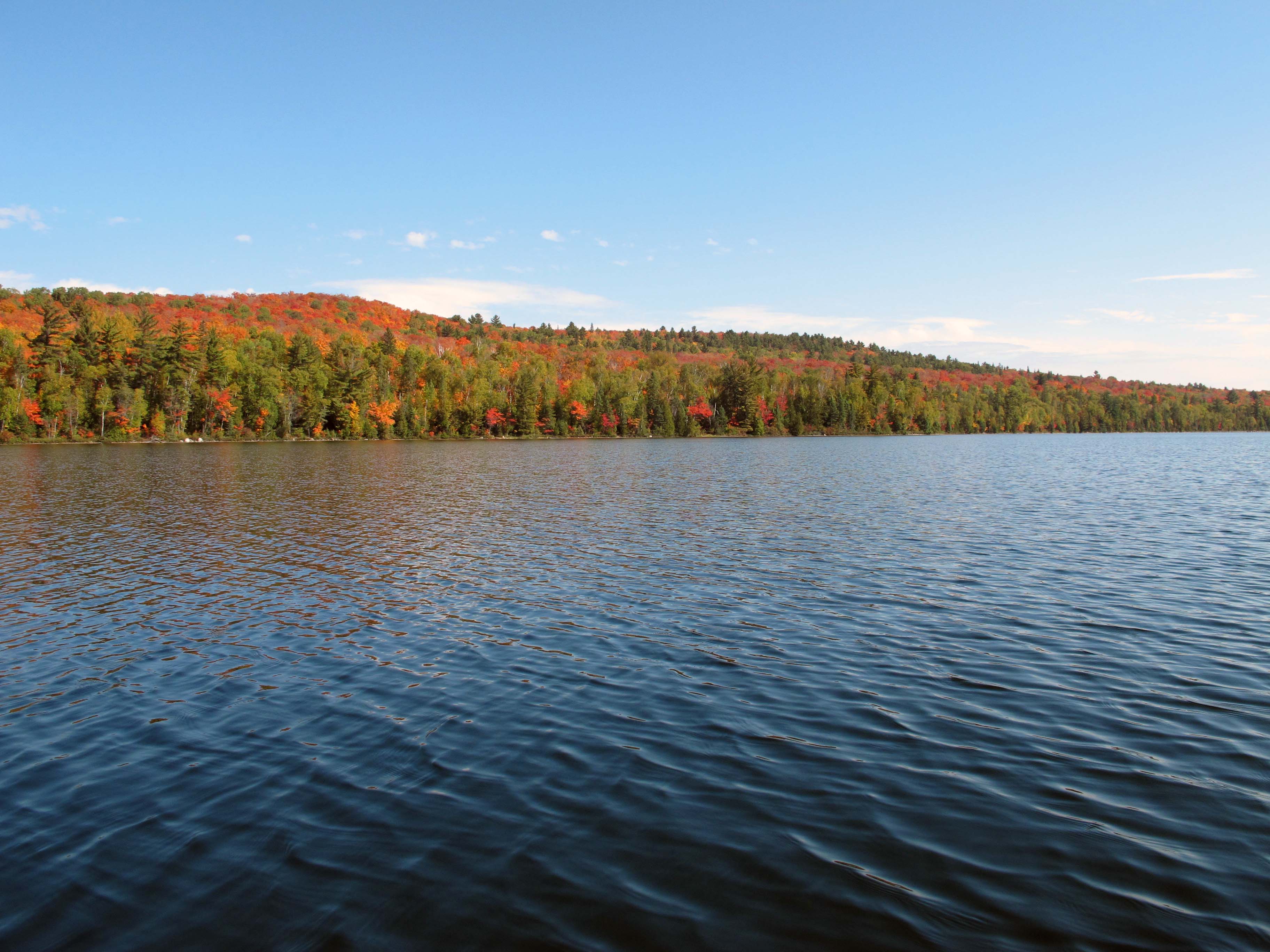 lake with fall colours on far shore