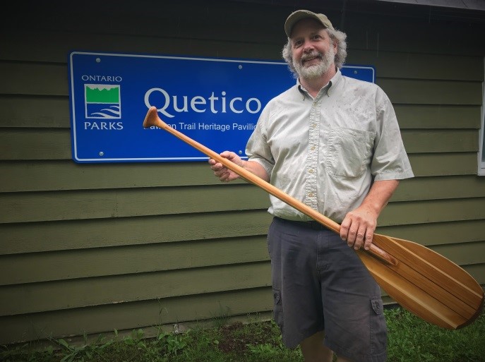 Dr. Anthony Gulig, University of Wisconsin Whitewater, spearheaded the project. This summer he traveled to French Lake to check in on progress, carve some paddles, and paddle back to Minnesota through Prairie Portage. 