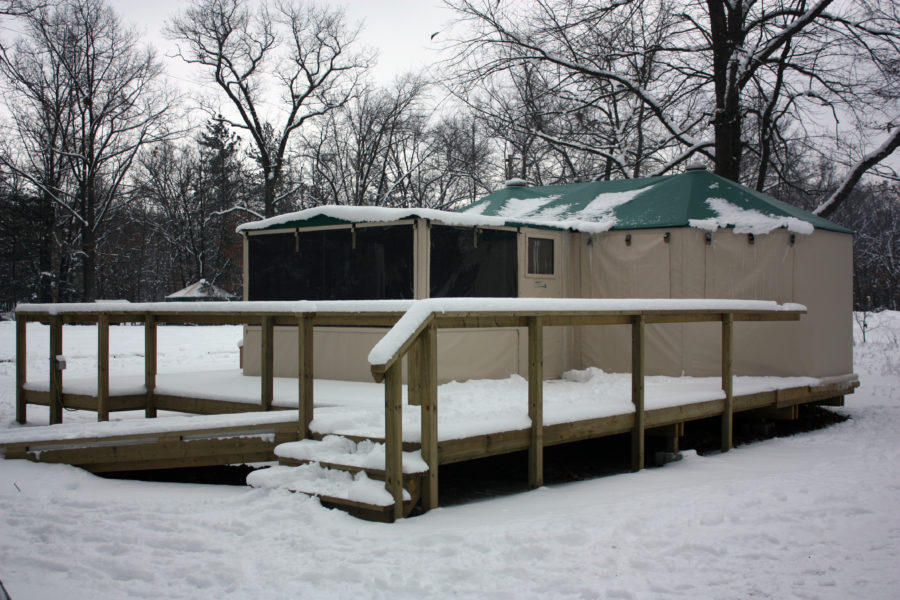 Soft-sided shelter in winter.