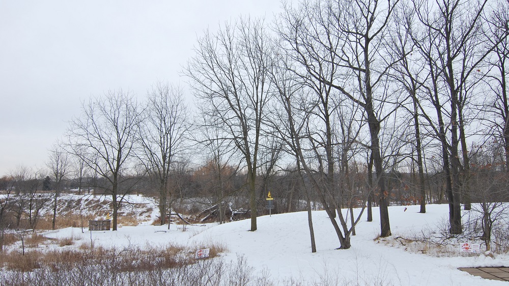 Parcours de disque-golf en hiver