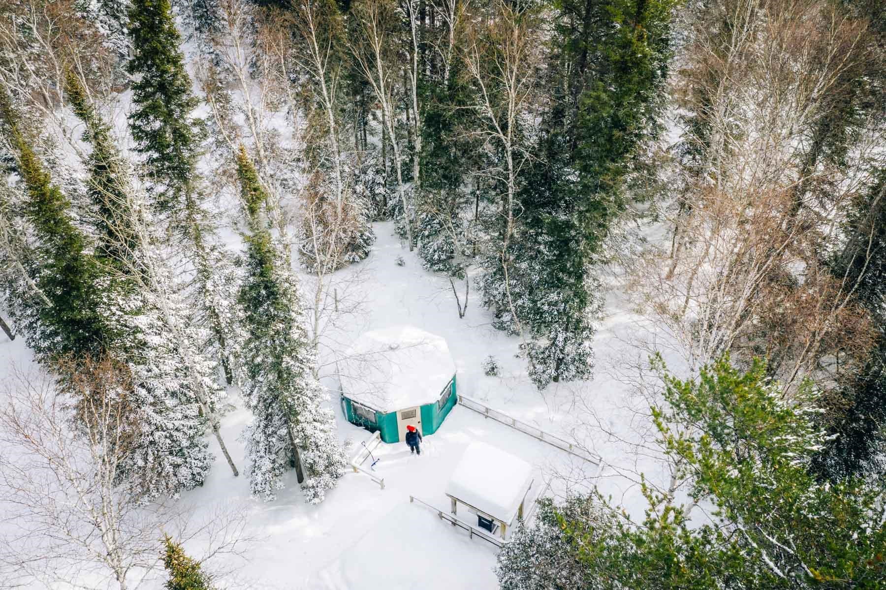 Bird's eye view of a Windy Lake yurt