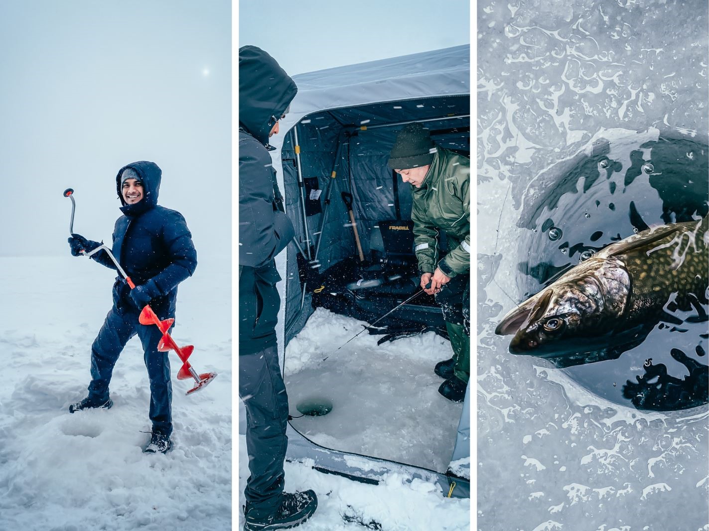 Montage photo de la pêche sur la glace à Windy Lake
