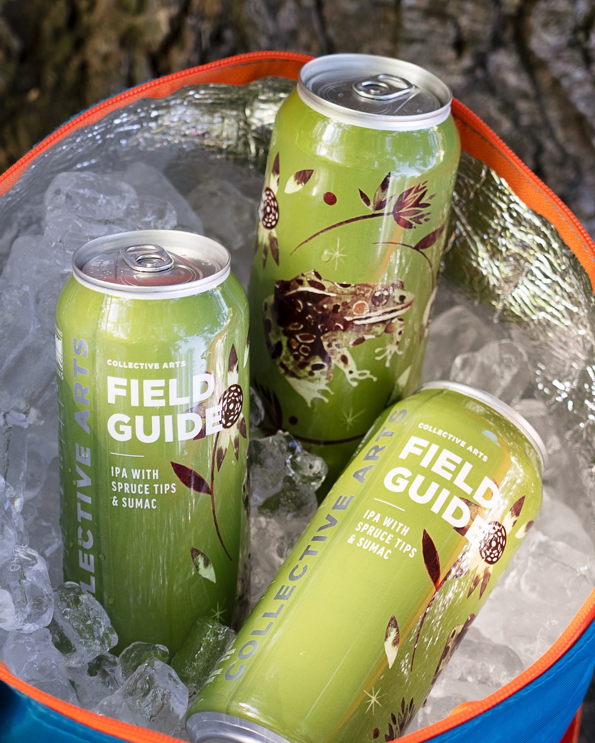 trio of cans in a ice-filled soft-sided cooler