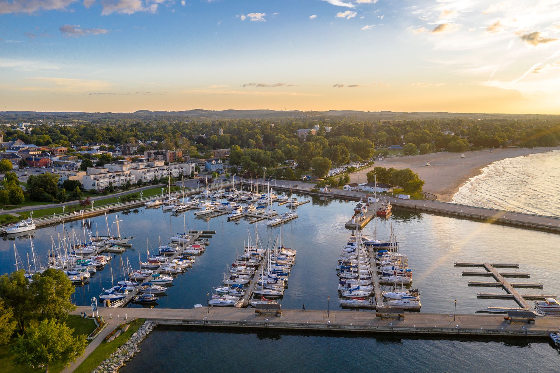 Drone shot of the Cobourg harbour
