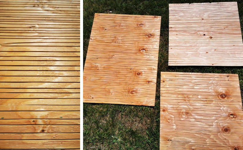 Collage of photos of wood with notches