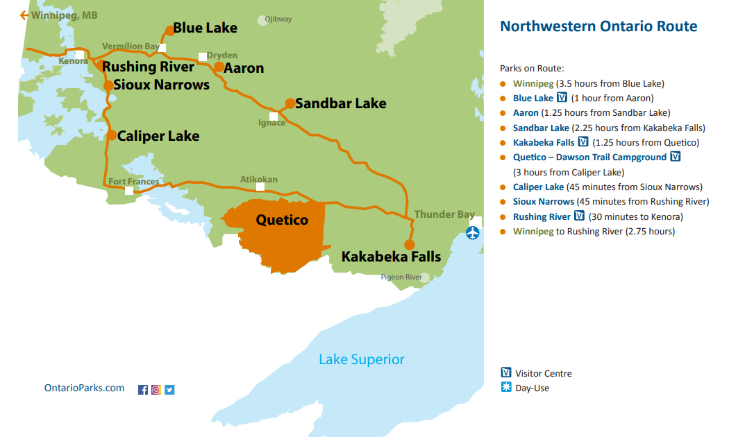Carte de l’itinéraire routier du N.-O. de l’Ontario