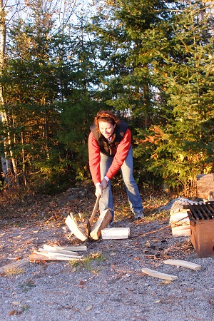 person chopping wood