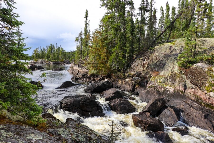 Rapids in the Canadian Shield and boreal forest.