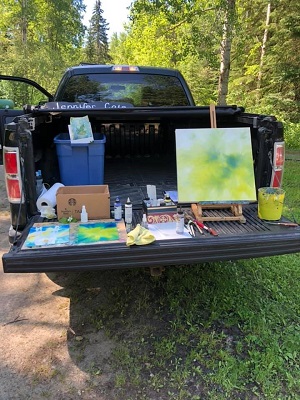 painting set up on truck