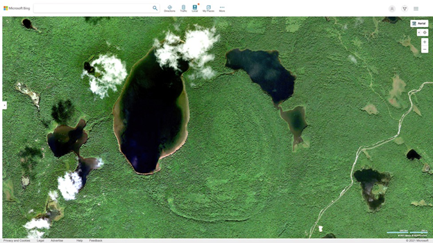 Aerial image of Algonquin's Brent meteorite crater