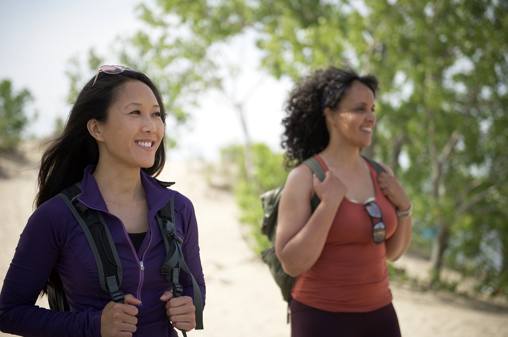 two women hiking