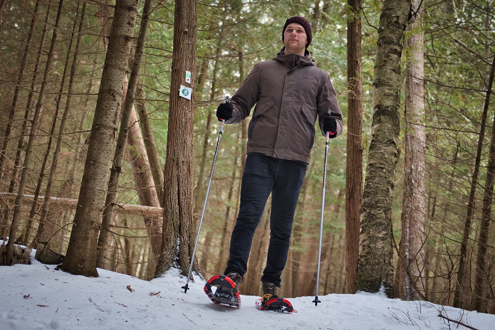 person snowshoeing