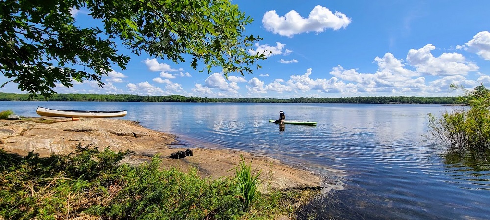 person paddling on lake