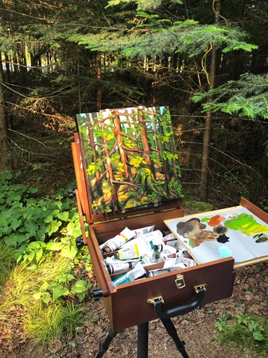 easel in forest