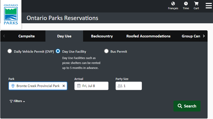 screen cap of reservation service