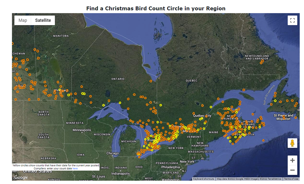 carte des cercles de recensement des oiseaux