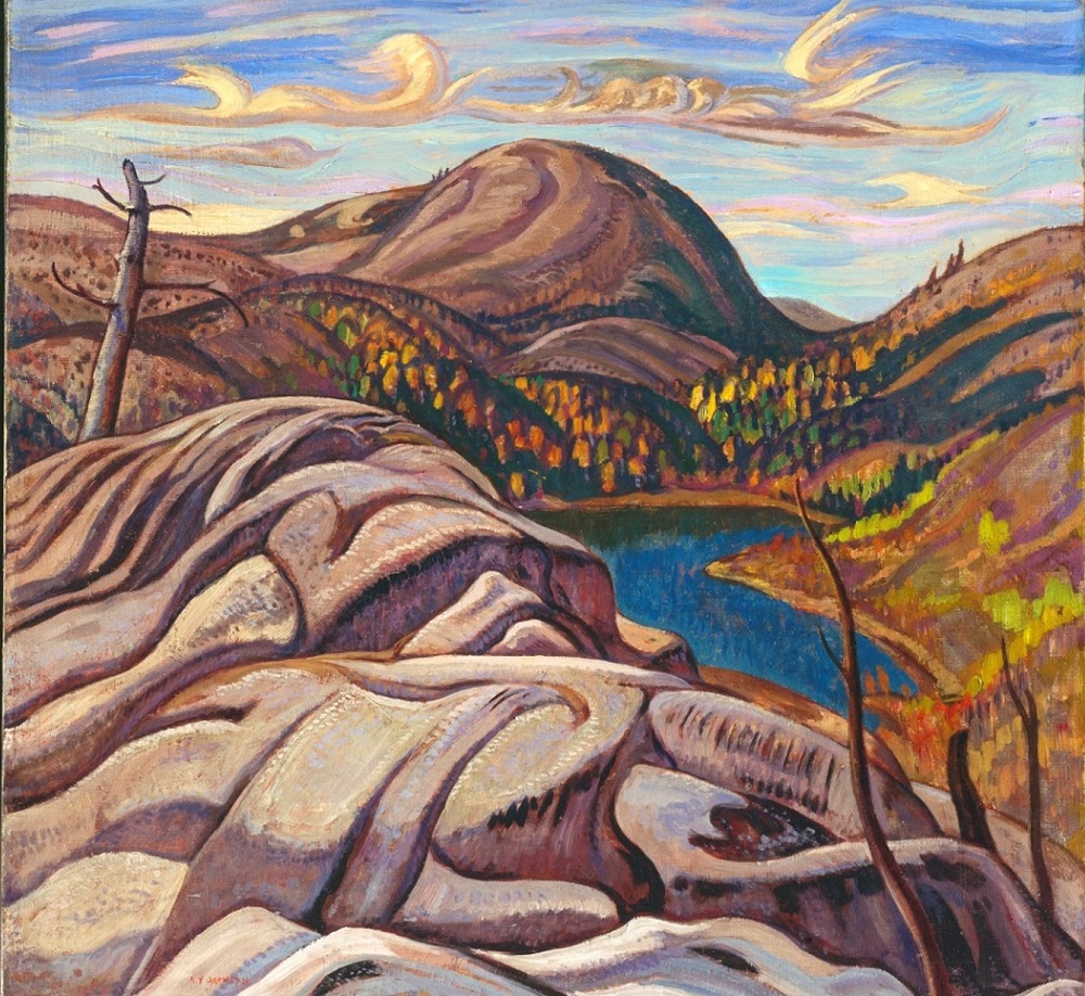 painting of rocky hills