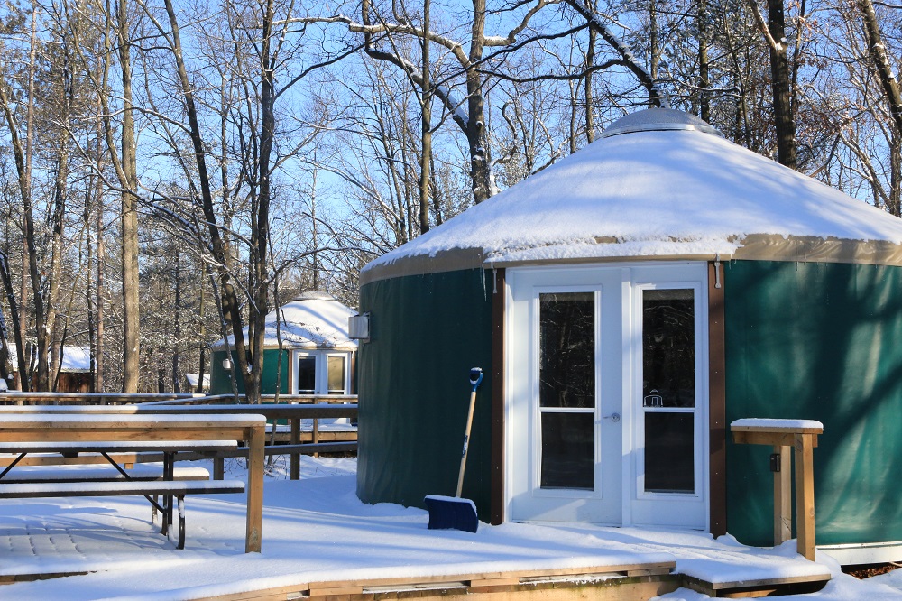 yurt with dusting of snow