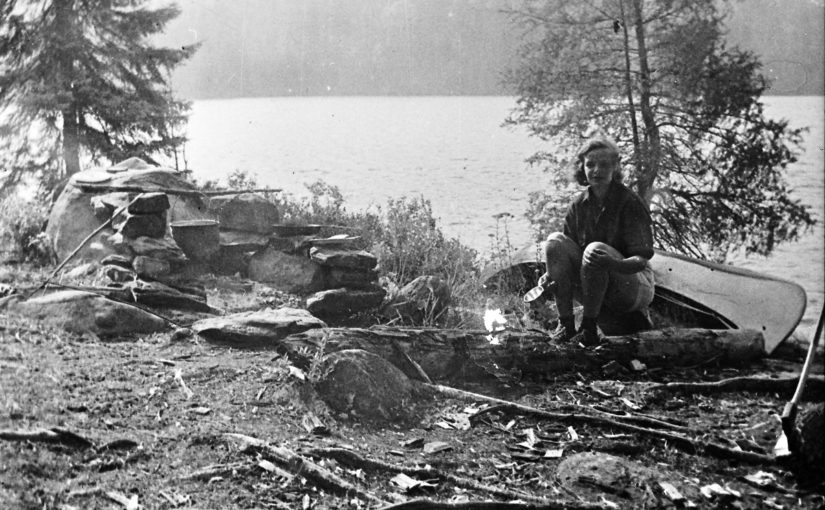 Annette Dods camped on Westward Lake, 1938. Photo: Algonquin Archives & Collections.
