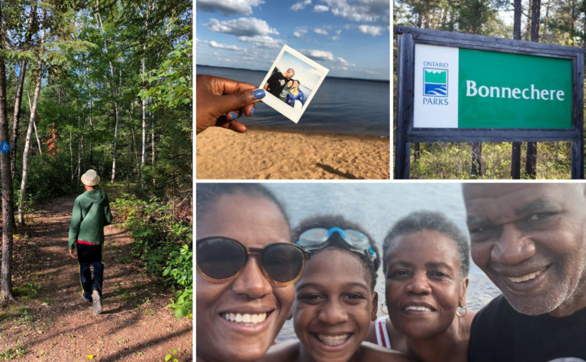 Collage of family at Bonnechere Provincial Park