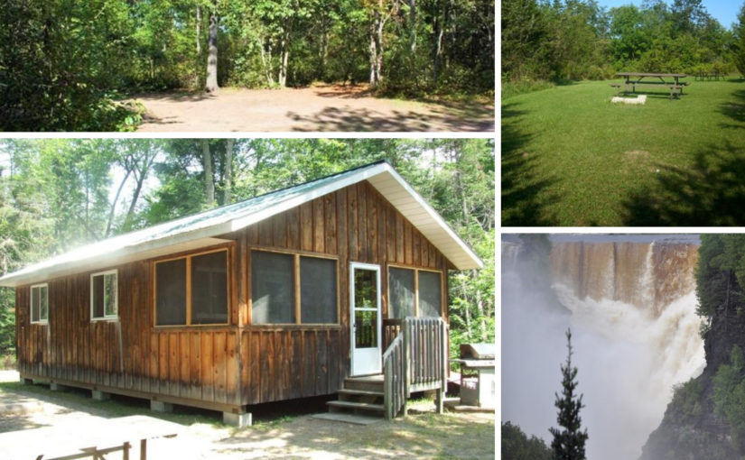 Cabin, two campsites, base of water fall