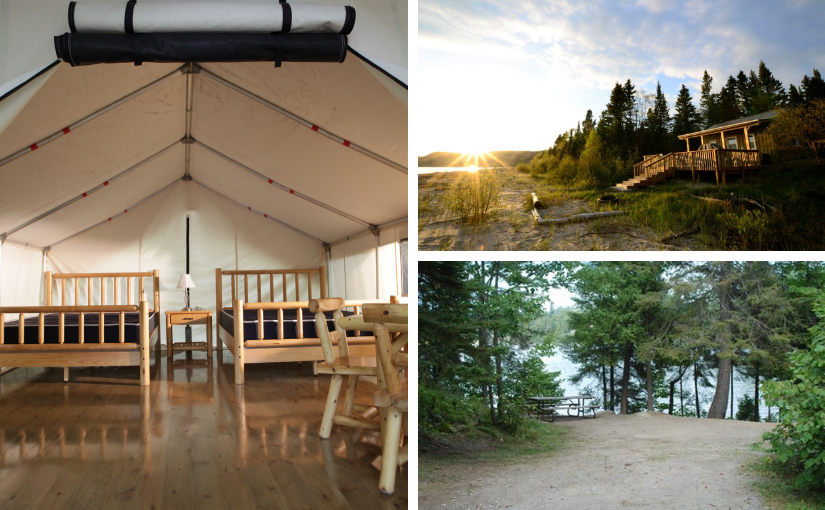 collage of campsites